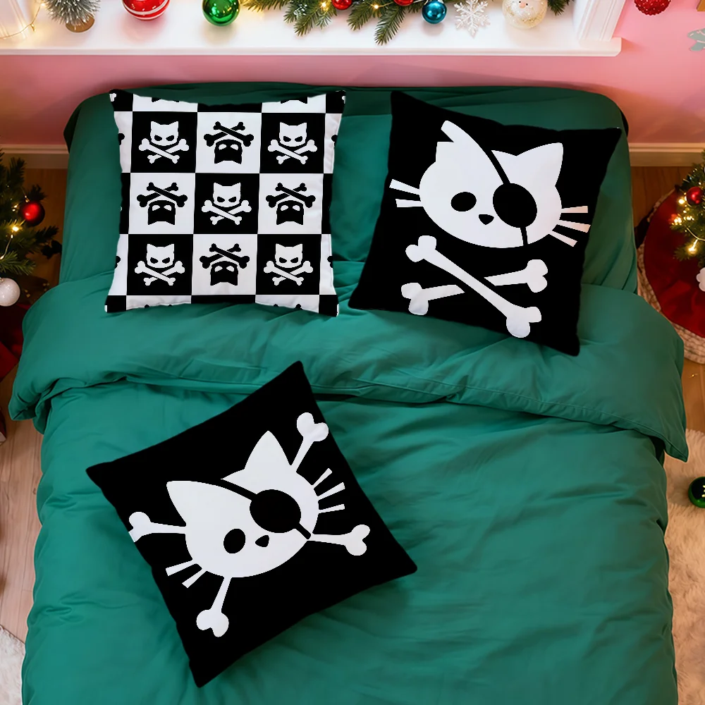 Pirate Cat Skull funny cool meme soft Comfortable Pillow Case for Sofa Living Room Home office Decor Protective Covers