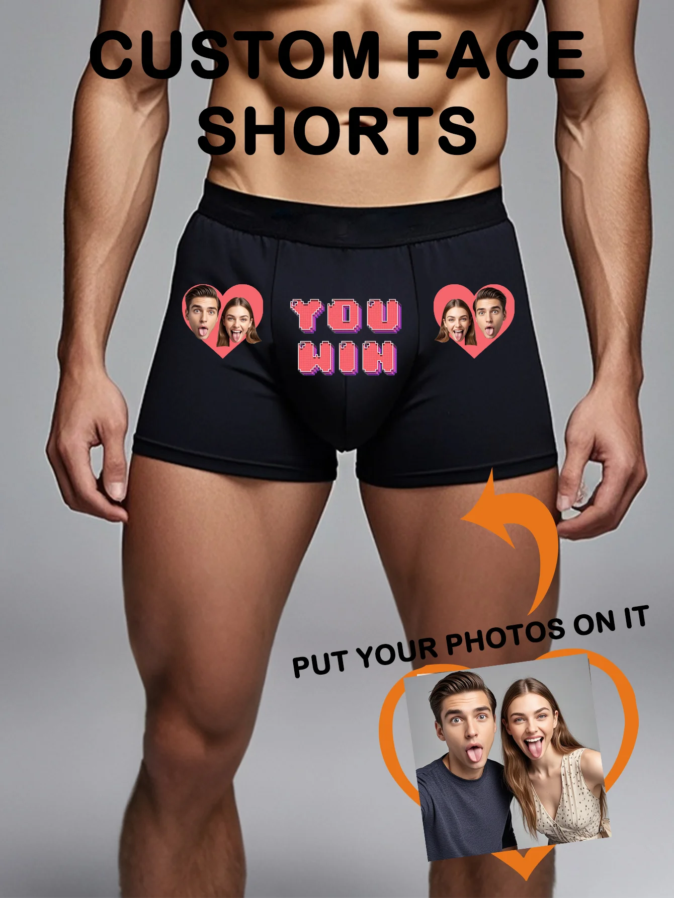 Customizable 1-Pack Sexy Men's Boxer Shorts with Portrait Design for Valentine's Day And Anniversaries Comfortable Elastic Fit f