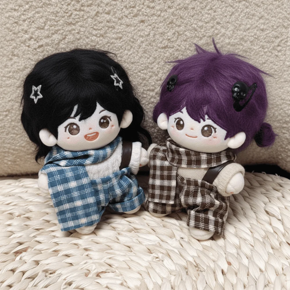 1 set DIY Kleding Plaid Overall 10 cm Katoenen Kleding Sjaal Pak Kleding Outfit Mini Uniform Dress Up Set Accessoires