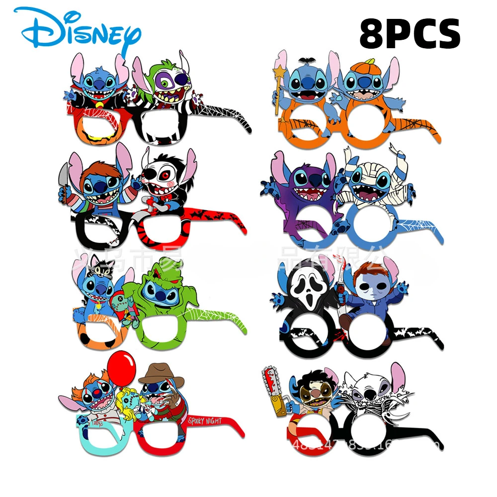 

8pcs Disney Stitch Hallowmas Party Decoration Paper Glasses Masks Photo Cosplay Props Children's Happy Birthday Party Supplies