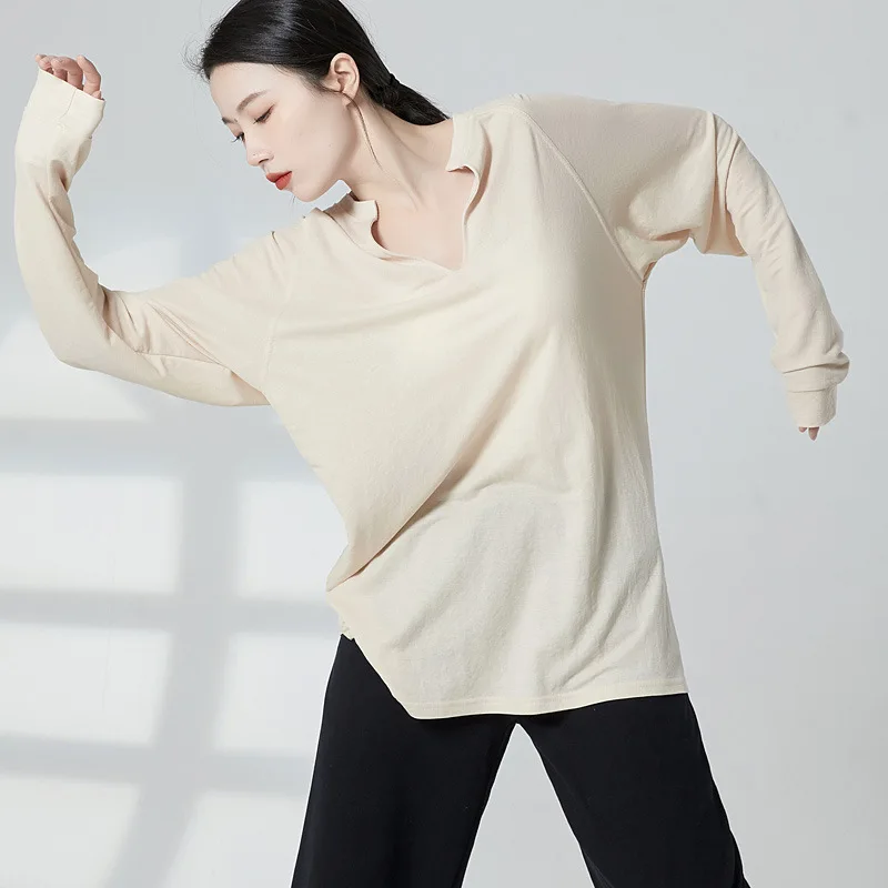 Water dance clothes, the same style for men and women, tide T street dance jazz dance top, solid color loose long-sleeved
