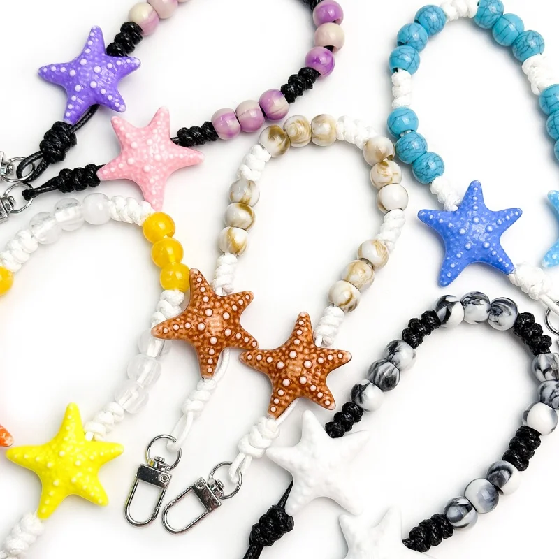 Phone Wristlet Charms, Beaded Camera Chain for Bag Ocean Starfish Beaded Camera Wrist Strap Cute Digital Camera Charm Lanyard