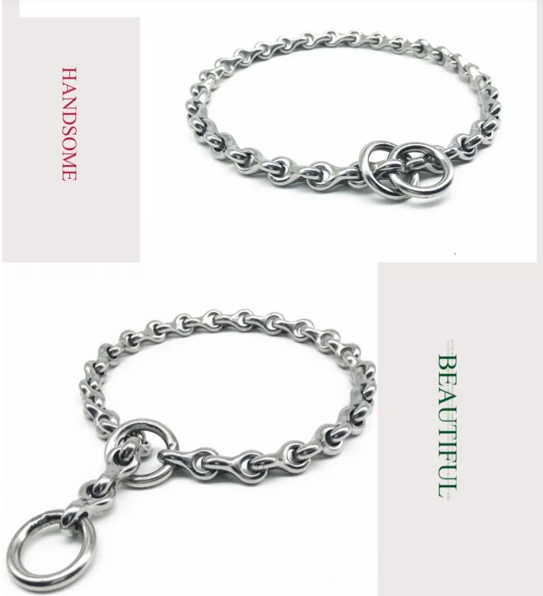 HQ SD01 Strong Solid Stainless Steel 304 Keel P Chain Dog Leash Collar for Small Middle Giant Pets Training 45-75CM Length