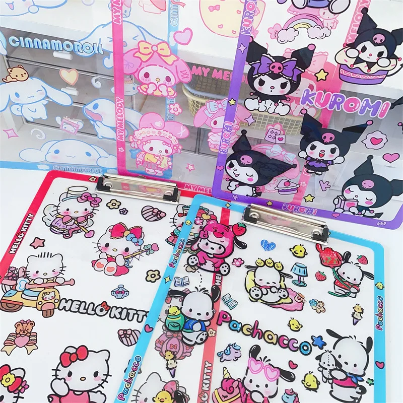

Kawaii Sanrio Hello Kitty Kuromi Cinnamoroll A4 Folder Colour Printing Test Paper Storage Folder Student Writing Pad Board Clip