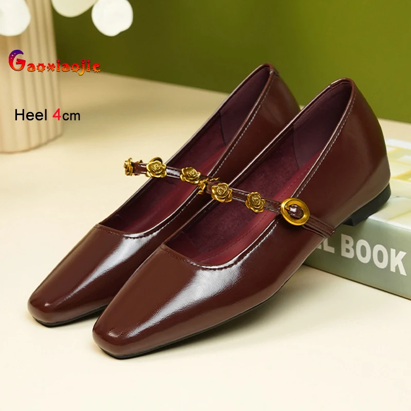 

2026 New Elegant Single Shoes for Woman 4CM French Retro Style High Heels Soft Cow Leather Mary Jane Square Toe Wedge Heel Pumps