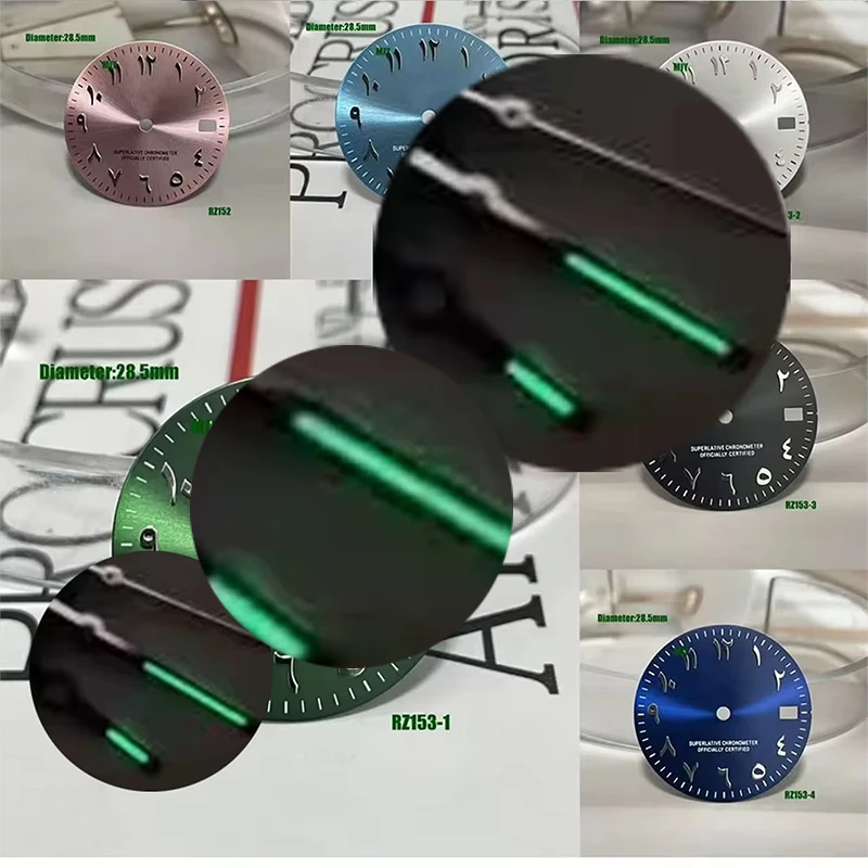 28.5mm 夜光なし ホットセール グリーンブルー アラビア数字 sロゴ文字盤 適合 sグリーン文字盤 nh35 nh36ムーブメント 腕時計アクセサリー