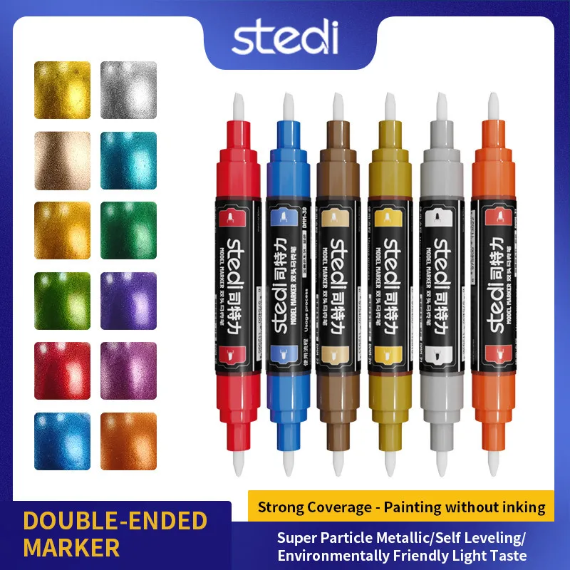 Stedi DMM-20~31 Dual Tips Coloring Marker Metallic Color for Gundam Scale Model Coloring Tool Hand-painting Touch-up Pen Hobby