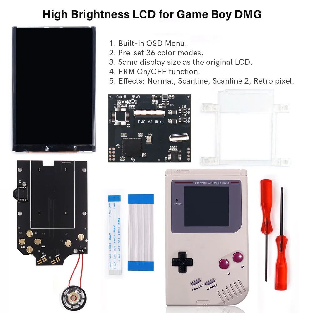 Hispeedido-Kit de retroiluminación DMG GBO IPS V5 Pro OSD para consola GameBoy, Kit de 36 colores para consola DMG GBO GB DMG con carcasa precortada