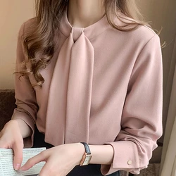 Autumn Long Sleeve Chiffon Blouse Shirt Women Tops Blouse Women Blusas Mujer De Moda 2024 Stand Collar Blouse Women Shirts D525