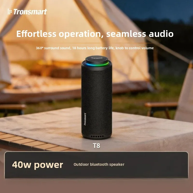 For Tronsmart T8 Portable Bluetooth Speaker 40W 360° Sound 18H Battery IPX7 Waterproof Outdoor Cycling