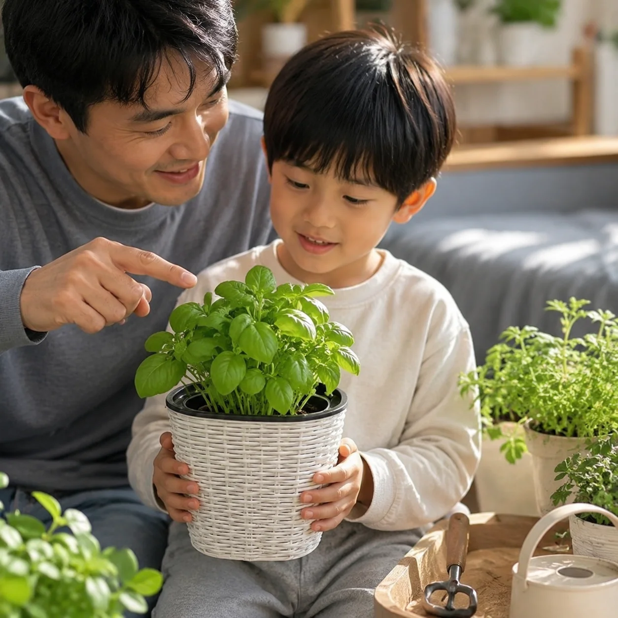 Self Watering Plastic Planter Pot with Rattan Texture HDPE Round Lazy Flower Pot for Indoor Plants Balcony Herbs