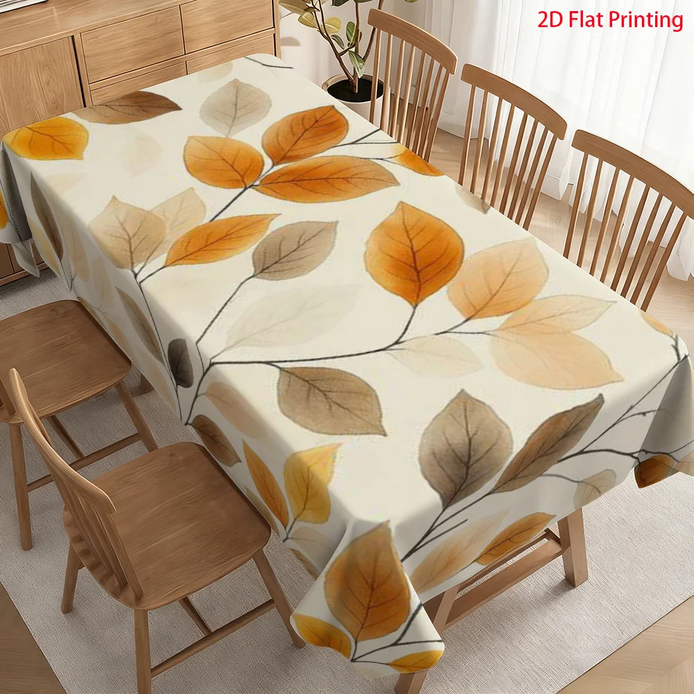 A rectangular tablecloth. High-quality washable tablecloth with autumn leaf pattern.