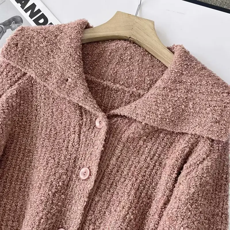 Cos Lris2024 autunno nuova versione casual da donna risvolto cerchio misto lana cardigan lavorato a maglia maglione a maniche lunghe