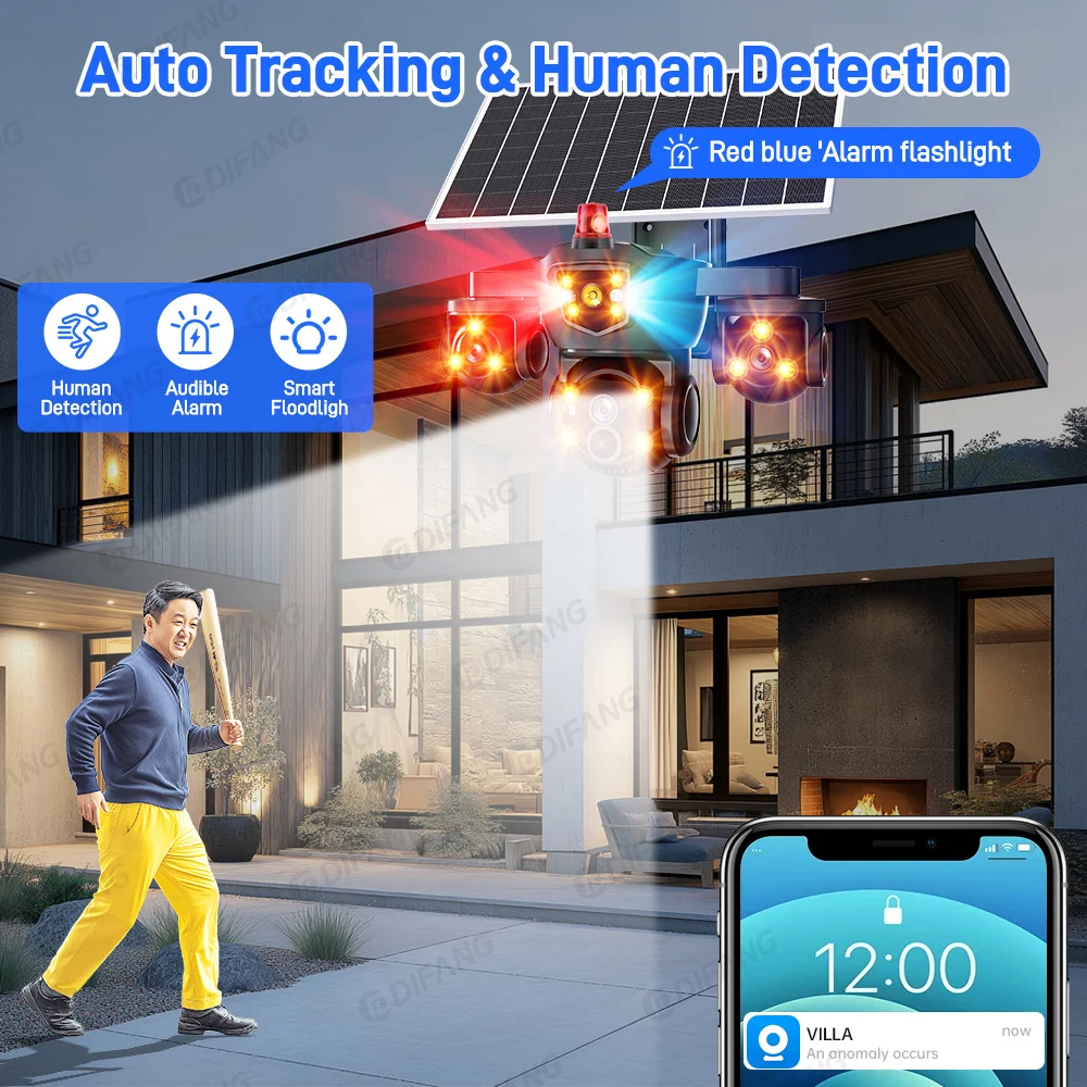 V380 Pro New 20MP WIFI Solar Camera 10X Zoom 3 Lens 3 Screens Outdoor Wireless Security Cameras Auto Tracking Night Vision CCTV view 5