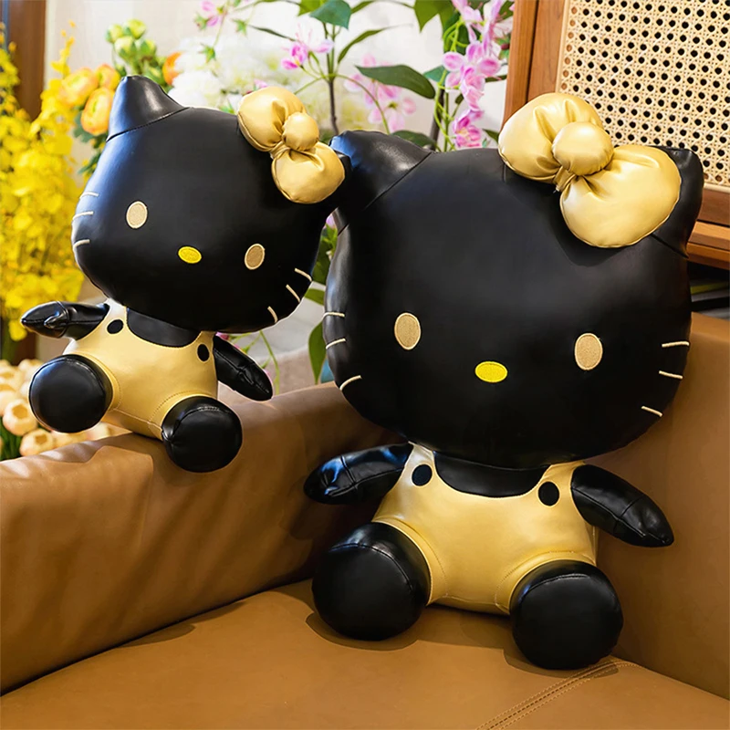 

Hello Kitty Plush Toy Black Gold Leather Cat Stuffed Doll Kids Birthday Christmas Gift for Girls Cuddly Pillow Soft Toy Present
