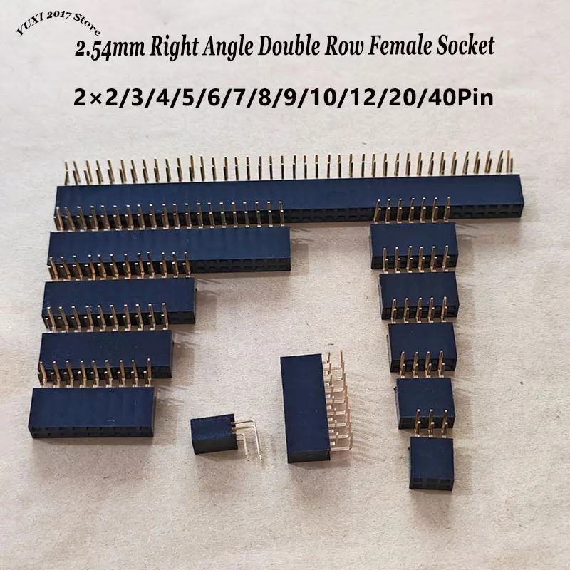 5/10PCS 2×2/3/4/5/6/7/8/9/10/12/20/40 Pin Double Row Right Angle Female Header 2.54MM Strip Connector Socket ﻿