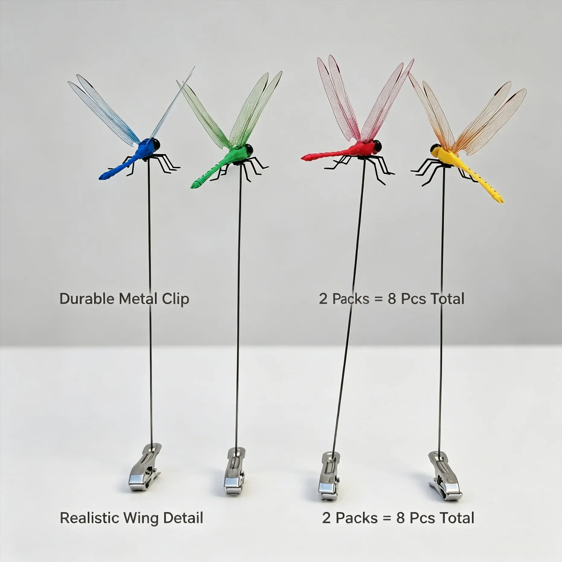 Insect-Repelling Dragon-Bat Clip Set (8-Pack), 3D Decorative Dragon-Bat Ornaments for Gardens (8 Pieces, 4 Colors)