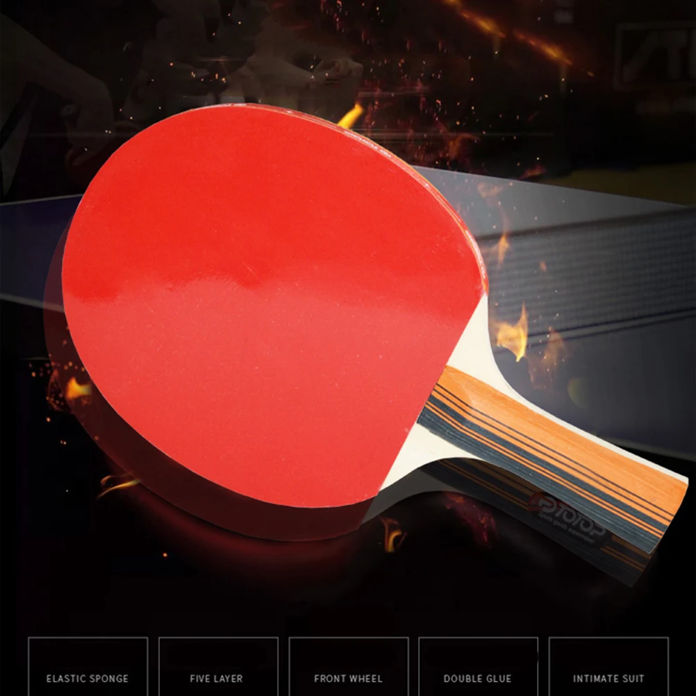 

1 Set Wooden Table Tennis Racket Double Pimples-In Pingpong Racket Set 3 Balls Black Red Long Handle Lightweight Durable Premium