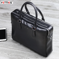 Men's Genuine Leather Multi-Layer Lawyer Briefcase Double Zipper Civil Servant Office Bag Large Horizontal Shoulder & Hand Carry