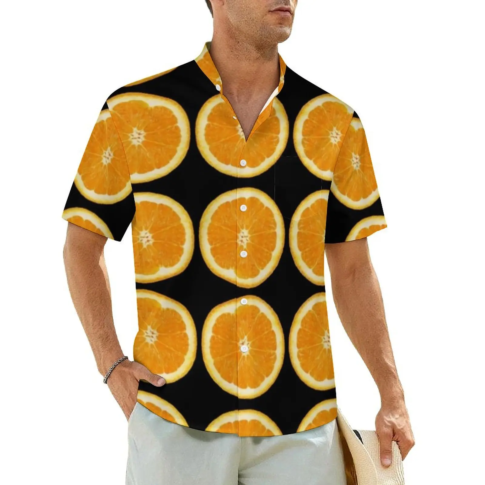 

Oranges Slices Summer Shirt Male Vacation Fresh Fruit Print Casual Shirts Short Sleeve Street Design Elegant Oversize Blouses