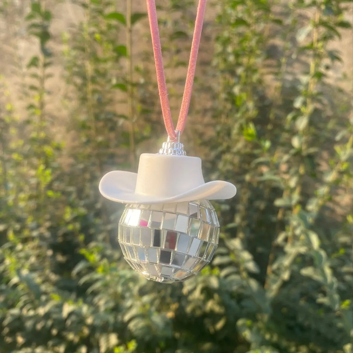 REST Disco Ball Cow Boy Hat Car Accessories,Car Interior Accessories,Car Hanging Ornament Accessories-Pink