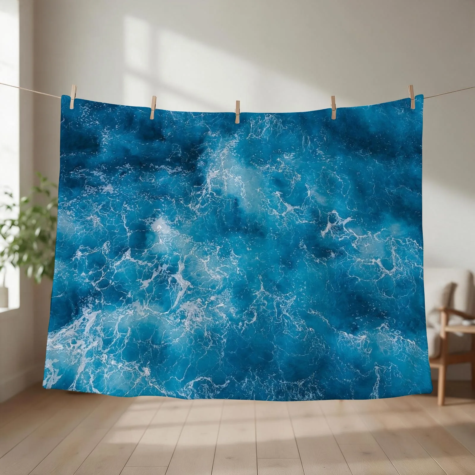 Blue Ocean Waves Throw Blanket couch cozy soft plush fuzzy picnic outdoor blanket