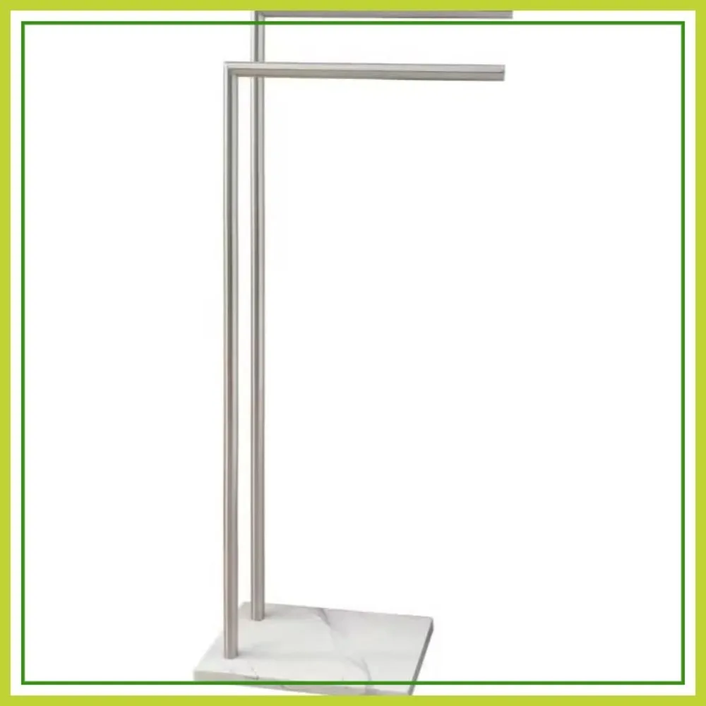 

41 Inch Standing Towel Rack Double L Shape Bath Towel Sheet Holder with Marble Base for Bathroom Floor Next to Tub or Shower Stainless Steel Brushed Nickel