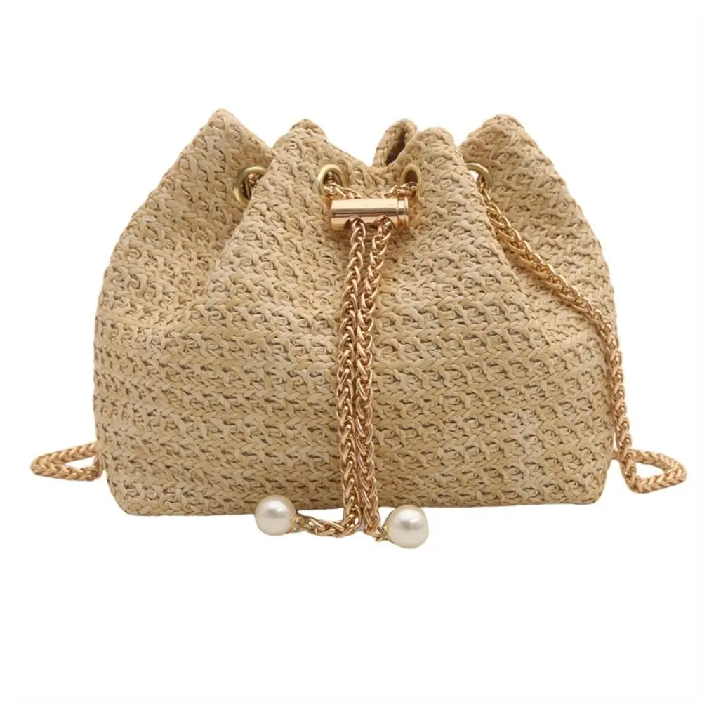 Fashion Ladies Handbag Drawstring Woven Straw Underarm Bag Comfortable Large Capacity Cross Body Messenger Bag Women Girls