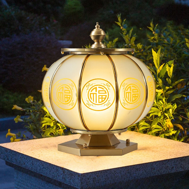 lampu tigma, lampu pilar dinding vila tahan air yang terhubung ke listrik, lampu pilar pintu halaman bergaya Cina baru untuk luar ruangan
