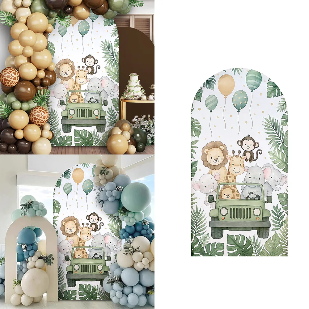 

6,6 футов чехол для арки с изображением животных джунглей, 2 м × 1 м, тканевый чехол в стиле сафари с изображением животных, фон для фотосъемки с изображением леса, дня рождения, детского душа, реквизит для фотосессии