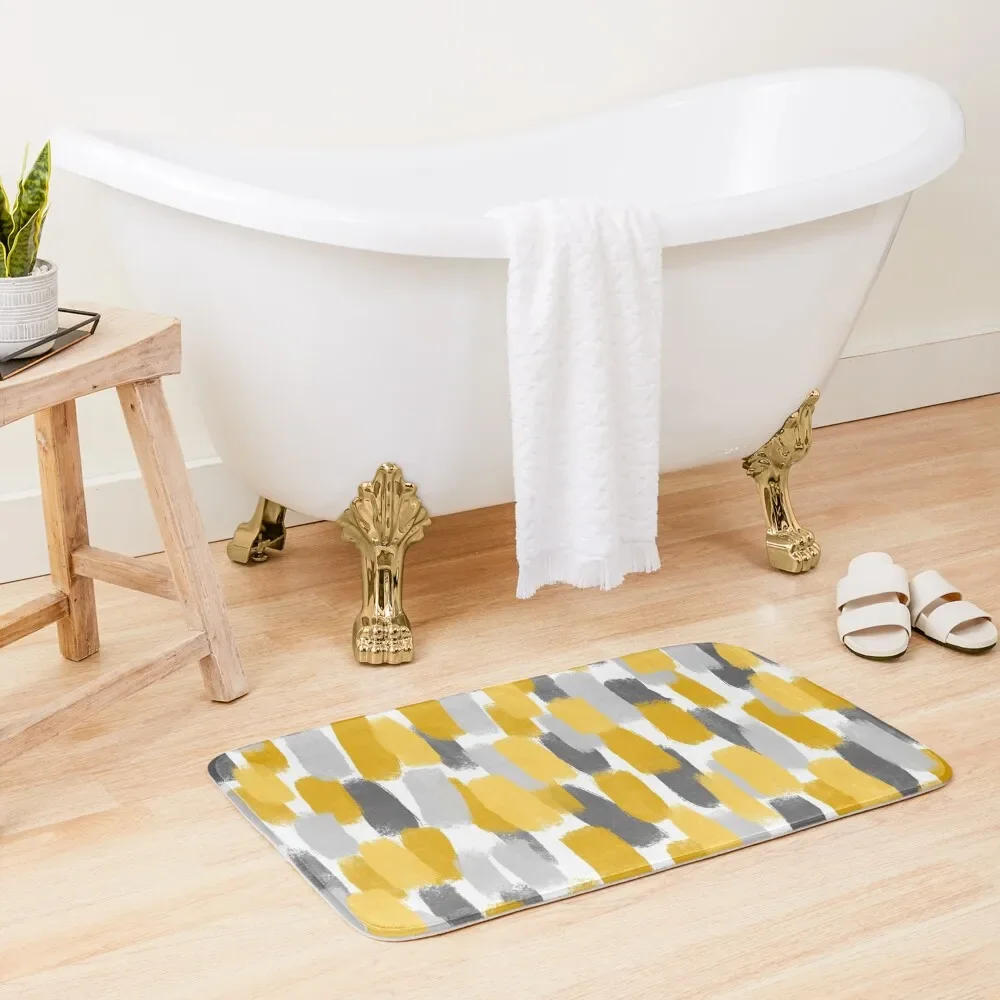 

Grey and Mustard Yellow Paint Brush Effect Bath Mat Absorbent Carpet For Bathroom Floors For Bathroom Bathroom Utensils Mat