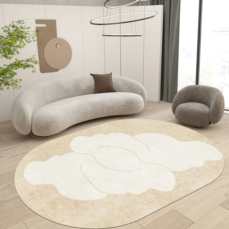 Irregular Oval Carpet Cream Lines Decorate The Living Room Carpets Comfortable Soft Bedroom Sofa Play Rugs Machine Washable Rug