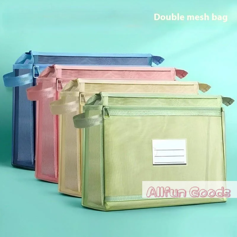 [TG835]Double-Layer Subject Tutoring Bag Large Capacity Book Bag Classification Document Bag Transparent Portable Storage Bag