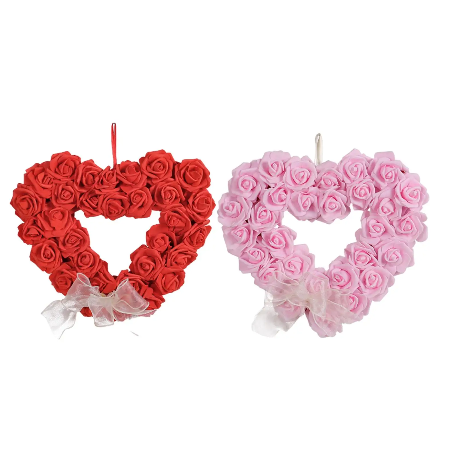 Valentines Wreath Heart Shaped Rose Wreath for Door Wall Hanging Artificial Foam Flower Decor for Valentine Party Home Wedding
