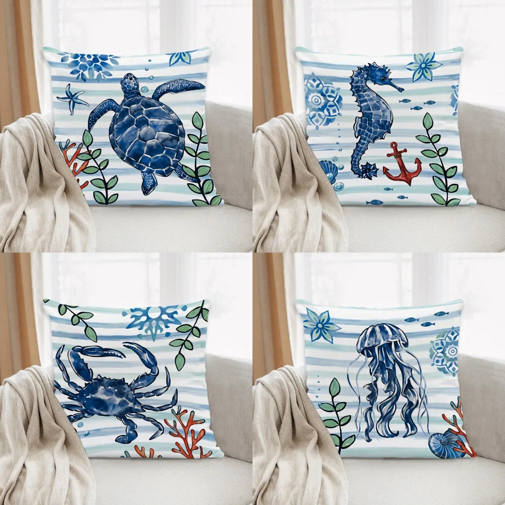 Ocean Pillow Set Starfish Shell Jellyfish Sofa Cushion Set Living Room Decoration Pillow Set Pillowcase