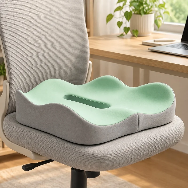 Light Green and Grey 3D Memory Foam Cushion with Washable Polyester Cover for Office and Car Seating Comfort