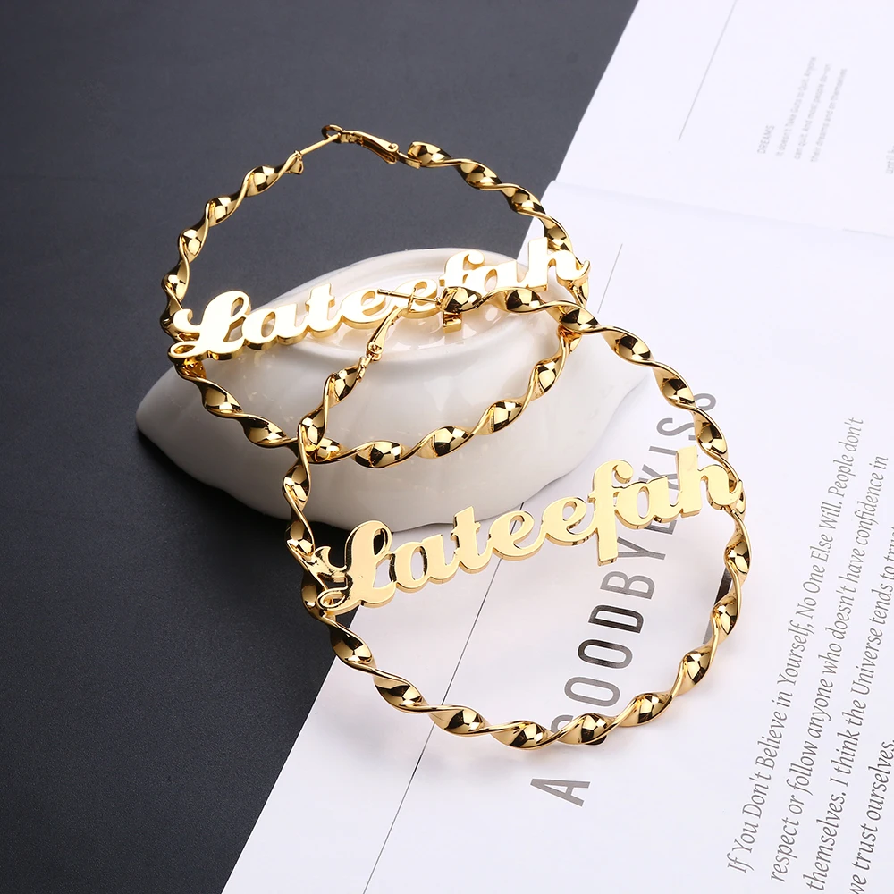 2023 Custom Name Twisted Hoop Earrings Personalized Name Spiral Earrings Name Earrings Stainless Steel Jewelry Gifts