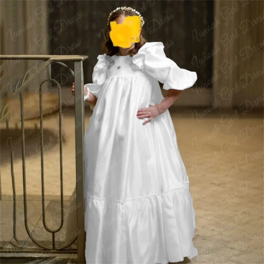 Ivory Flower Girl Dresses Pageant Gown for Wedding Satin Puffy Floor Length Birthday Party First Communion Gowns Customized