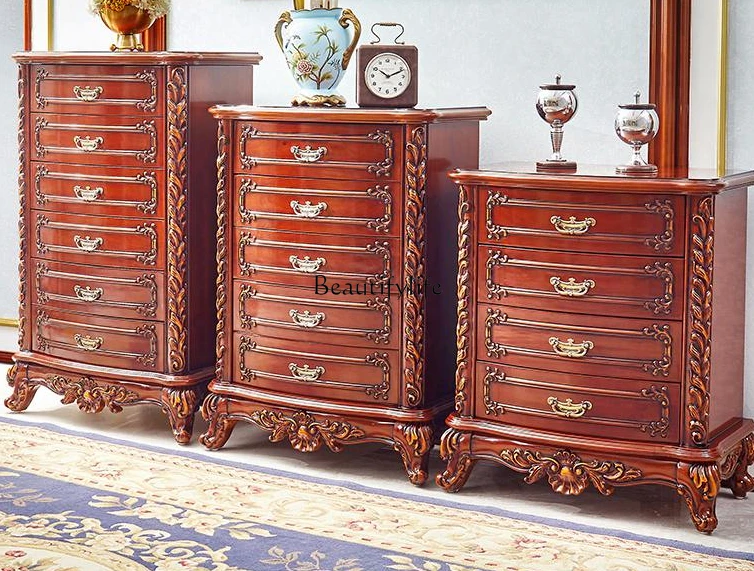 American Style Villa Solid Wood Carved Locker Bedroom Collection and Storage Cabinet