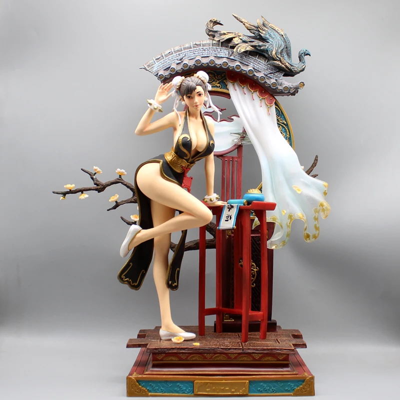 Rei da Luta Chunli PVC Figura, Estatueta Chinoiserie Anime, Sexy Hentai Gk Estátua, Boneca Modelo de Tamanho Grande, Brinquedos de Mesa Presente, 48cm