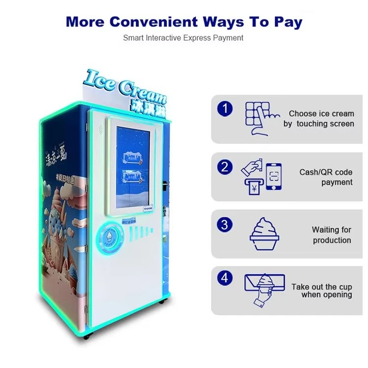 Auto Ice Cream Dispenser Low Noise Energy Saving Compressor Raw Material Alarm Gas Station 24h Unmanned Self Service Machine