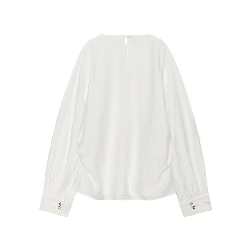 Guobioziy breathable soft long-sleeve top with side arm slits, cuffed sleeves, round neck, loose casual vacation shirt
