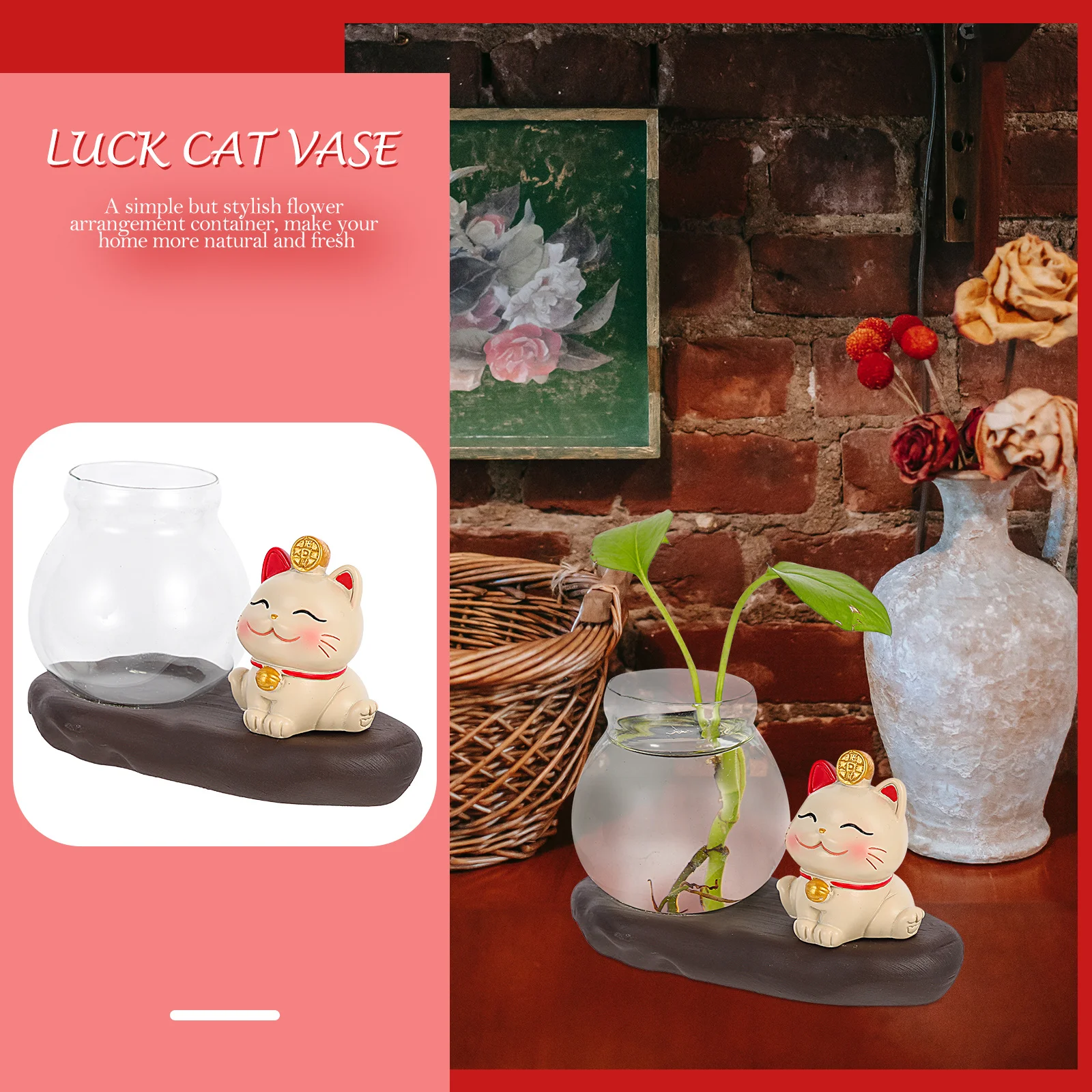 

Cat Hydroponic Vase Resin Glass Home Desktop Decor Simple Art Vase Reliable Materials Safe Assured No Odor Floral Arrangement