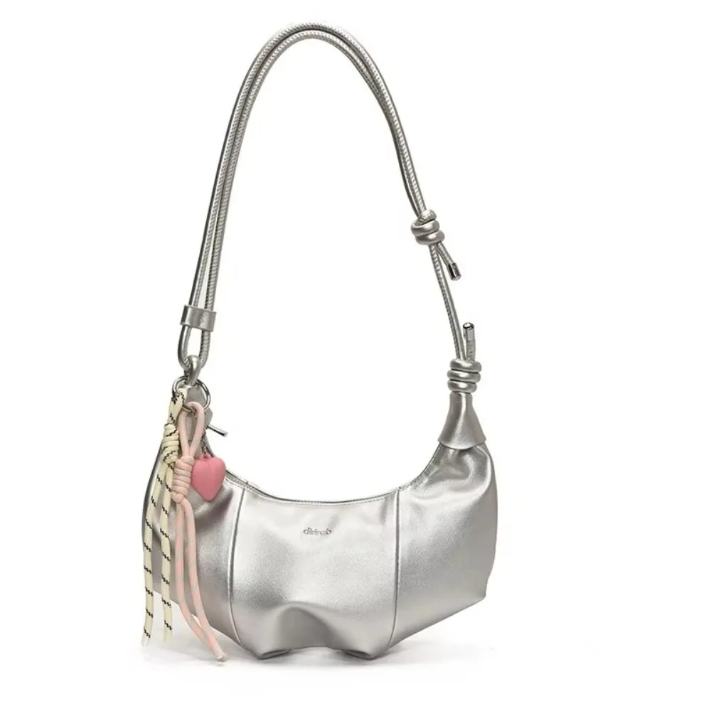 Cute Macaron Color Faux Leather Handbag Cloud Pleated Design Dumpling Shape Shoulder Bag Shiny Surface Elegant Tote Bag Daily