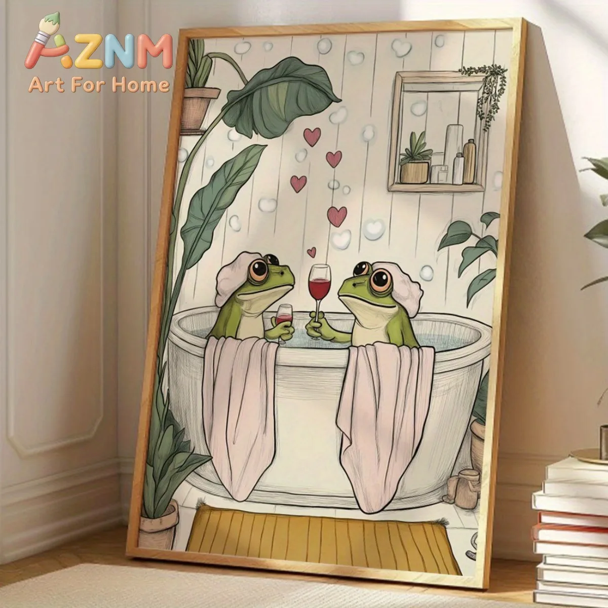 Charming Frog Couple in Bathtub Canvas Print Poster Modern Funny Abstract Art Prints Living Room Home Decor Art Poster Gifts