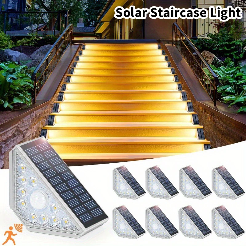 LED Solar Stair Light Lamp Motion Sensor Waterproof Passage Courtyard Guardrail Step Night Light For Outdoor Garden Terrace