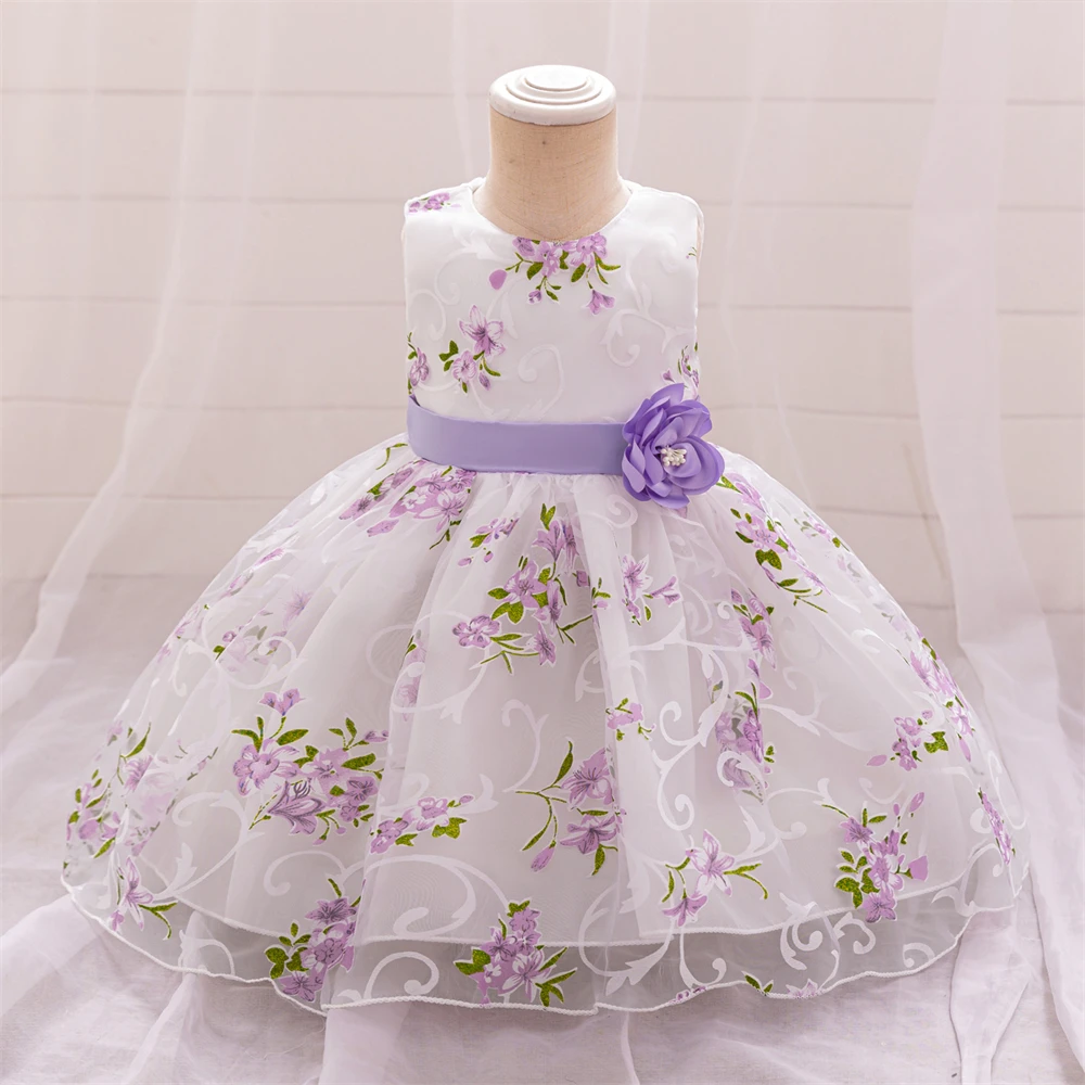 Baby Big Flower Party Dress For Girls Elegant Tulle 1st Birthday Wedding Bridesmaid Girl Dresses Christmas Evening Kids Clothing