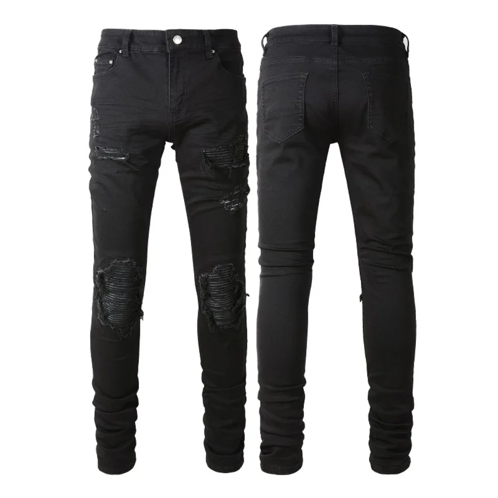 Skinny Hole Jeans for Men Vintage Pencil Pants Straight Ankle Length Trousers Washed Distressed Denims 2024 Autumn Streetwear