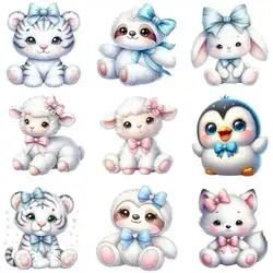 15cm Creative Bow Sheep Tiger Animal Iron On Heat Transfer Sticker For Clothes Pinted Vinyl Thermal Washable T-Shirt Applique