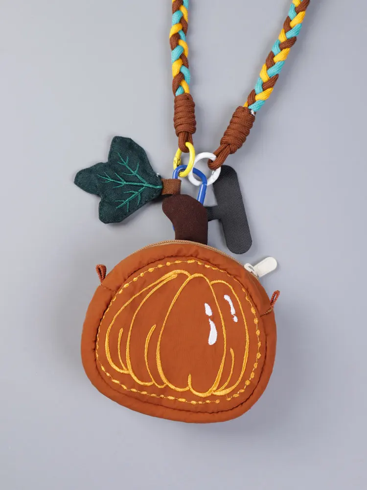 Embroidered Cute Mini Headphone Bag Cartoon Pumpkin Coin Purse Mini Exquisite Small Square Bag Women's Lipstick Crossbody Bag